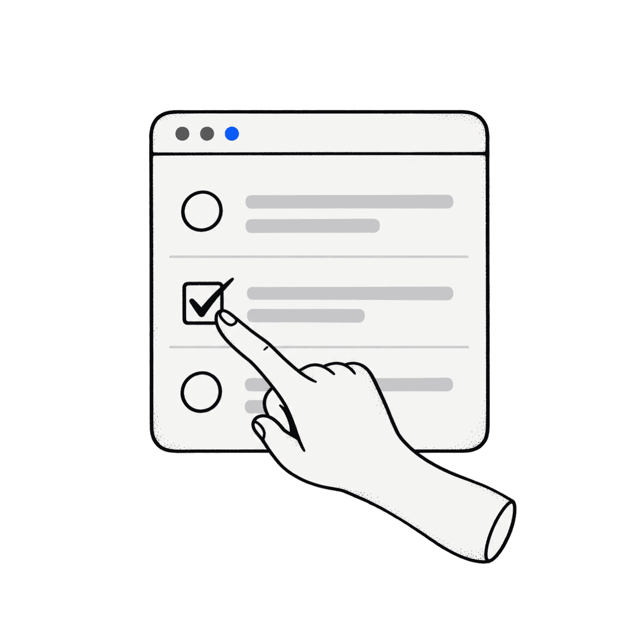 Illustration of a question thread with options waiting for an answer